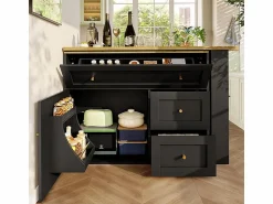 DripeX Mueble de bar extensible giratorio - con 2 puertas, 2 cajones y 3 nichos - MDF - 138/204×39×105cm -