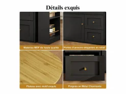 DripeX Mueble de bar extensible giratorio - con 2 puertas, 2 cajones y 3 nichos - MDF - 138/204×39×105cm -