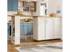 Mueble de bar extensible - pivotante - 228x39x104cm - con 2 puertas y 3 cajones - con estantes laterales - Mueble Bar