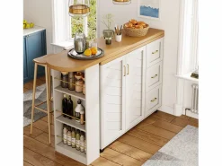 Mueble de bar extensible - pivotante - 228x39x104cm - con 2 puertas y 3 cajones - con estantes laterales - Mueble Bar