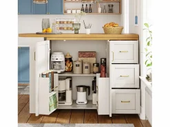 Mueble de bar extensible - pivotante - 228x39x104cm - con 2 puertas y 3 cajones - con estantes laterales - Mueble Bar