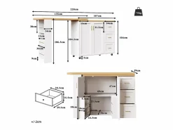 Mueble de bar extensible - pivotante - 228x39x104cm - con 2 puertas y 3 cajones - con estantes laterales - Mueble Bar