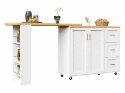 Mueble de bar extensible - pivotante - 228x39x104cm - con 2 puertas y 3 cajones - con estantes laterales - Mueble Bar