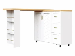 Mueble de bar extensible - pivotante - 228x39x104cm - con 2 puertas y 3 cajones - con estantes laterales - Mueble Bar
