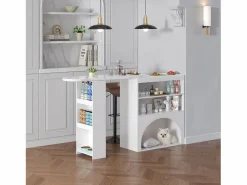 ModernLuxe Mueble de bar extensible 120 (+80)×40×100 cm - con espacio de descanso para mascotas - estantes abiertos -