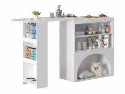 ModernLuxe Mueble de bar extensible 120 (+80)×40×100 cm - con espacio de descanso para mascotas - estantes abiertos -