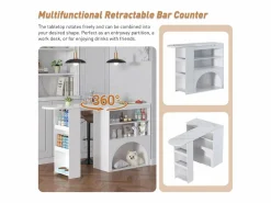 ModernLuxe Mueble de bar extensible 120 (+80)×40×100 cm - con espacio de descanso para mascotas - estantes abiertos -