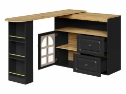 ModernLuxe Mueble de bar giratorio 360° y plegable - con 2 cajones y 1 puerta - estantes abiertos - + natural