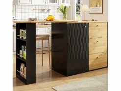 Sale ModernLuxe Mueble de bar giratorio 360° y plegable - con 3 cajones y 1 puerta - estantes abiertos - + natural Negro