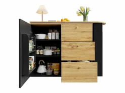 Sale ModernLuxe Mueble de bar giratorio 360° y plegable - con 3 cajones y 1 puerta - estantes abiertos - + natural Negro