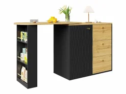 Sale ModernLuxe Mueble de bar giratorio 360° y plegable - con 3 cajones y 1 puerta - estantes abiertos - + natural Negro