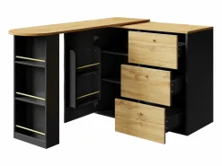 Sale ModernLuxe Mueble de bar giratorio 360° y plegable - con 3 cajones y 1 puerta - estantes abiertos - + natural Negro