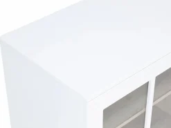 Sale Mueble de bar giratorio con almacenamiento de MDF, vidrio templado - Blanco y natural - ARAMETA Muebles De Bar|Mueble Bar