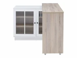 Sale Mueble de bar giratorio con almacenamiento de MDF, vidrio templado - Blanco y natural - ARAMETA Muebles De Bar|Mueble Bar