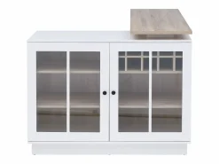 Sale Mueble de bar giratorio con almacenamiento de MDF, vidrio templado - Blanco y natural - ARAMETA Muebles De Bar|Mueble Bar