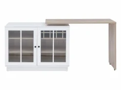 Sale Mueble de bar giratorio con almacenamiento de MDF, vidrio templado - Blanco y natural - ARAMETA Muebles De Bar|Mueble Bar