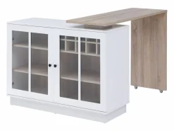 Sale Mueble de bar giratorio con almacenamiento de MDF, vidrio templado - Blanco y natural - ARAMETA Muebles De Bar|Mueble Bar