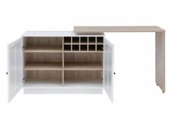 Sale Mueble de bar giratorio con almacenamiento de MDF, vidrio templado - Blanco y natural - ARAMETA Muebles De Bar|Mueble Bar