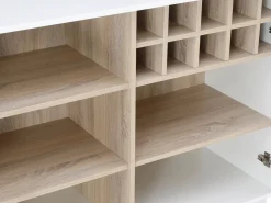 Sale Mueble de bar giratorio con almacenamiento de MDF, vidrio templado - Blanco y natural - ARAMETA Muebles De Bar|Mueble Bar