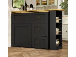 Outlet ModernLuxe Mueble de bar giratorio moderno 360° - 204×39×105 cm - 2 cajones y 2 puertas - con estantes laterales - mesa extensible - Negro