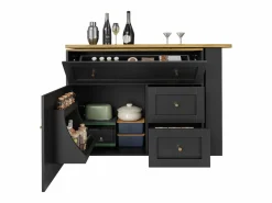 Outlet ModernLuxe Mueble de bar giratorio moderno 360° - 204×39×105 cm - 2 cajones y 2 puertas - con estantes laterales - mesa extensible - Negro