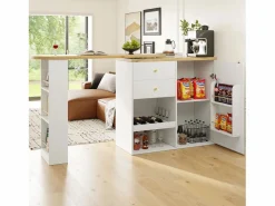 ModernLuxe Mueble de bar giratorio y plegable - con 2 cajones y 1 puerta -