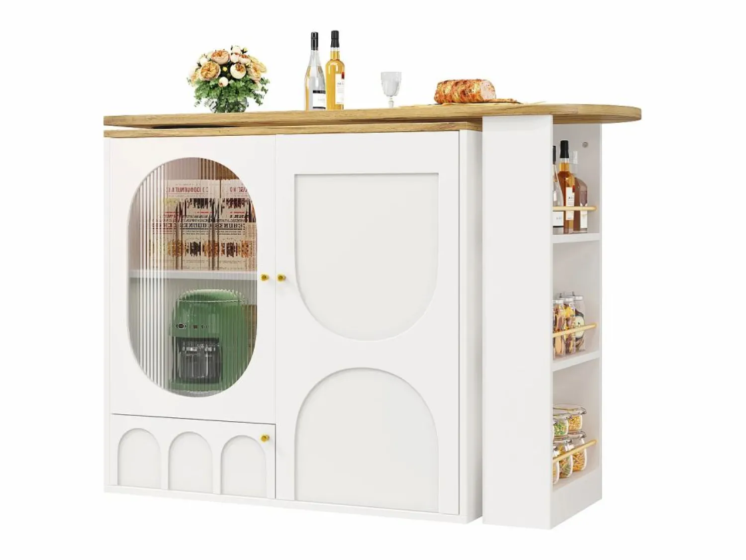 Clearance Mueble de bar giratorio y abatible 360° - 204×39×105 cm - 3 puertas - estantes abiertos - Mueble Bar