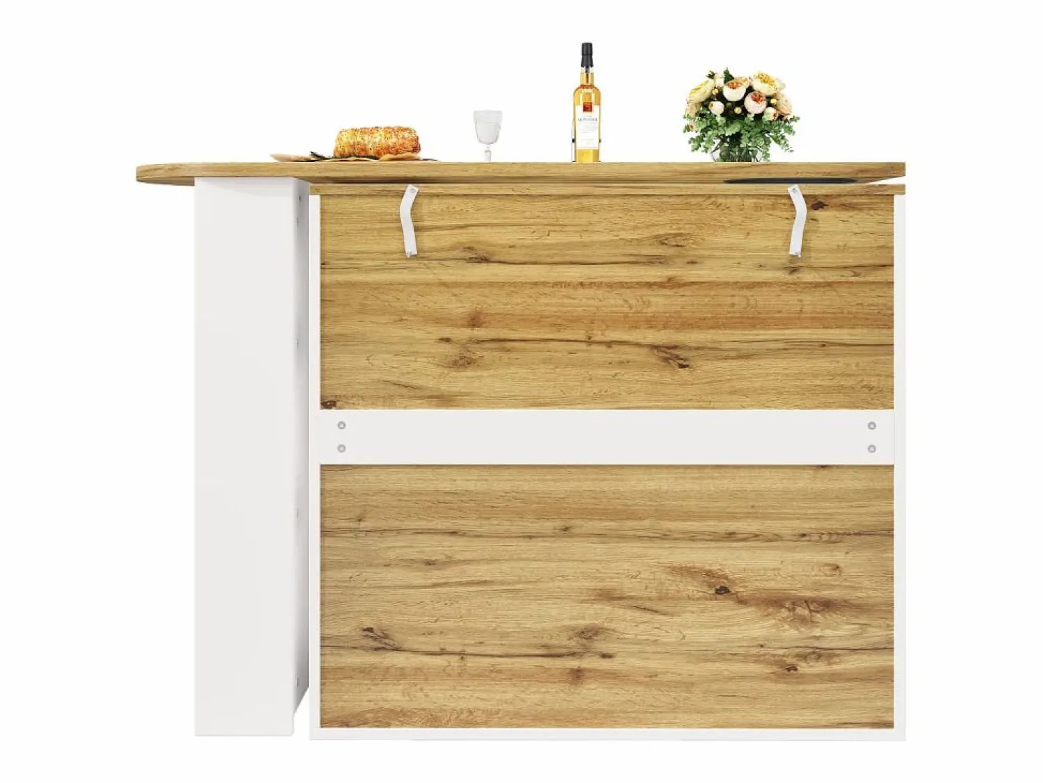 Clearance Mueble de bar giratorio y abatible 360° - 204×39×105 cm - 3 puertas - estantes abiertos - Mueble Bar