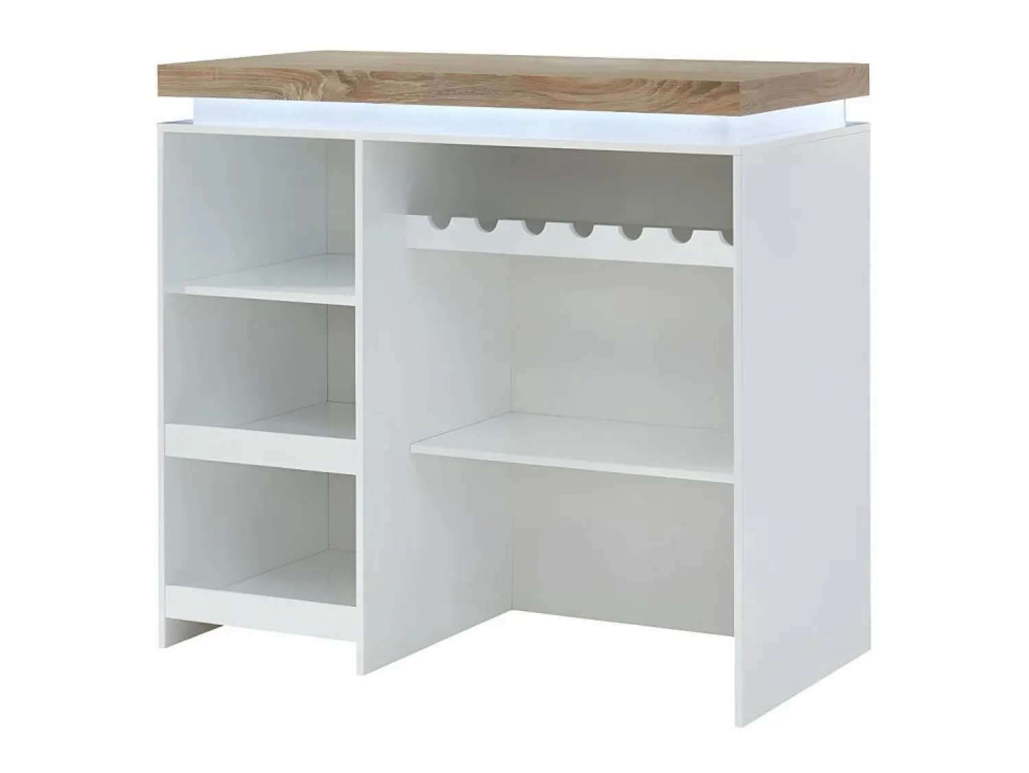 Vente-unique Mueble de bar luminosos - MDF lacado blanco - LEDs - Blanco y roble. HALO II