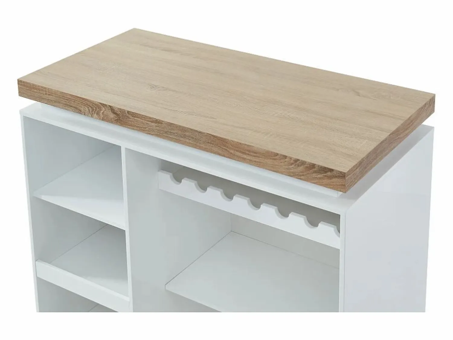 Vente-unique Mueble de bar luminosos - MDF lacado blanco - LEDs - Blanco y roble. HALO II