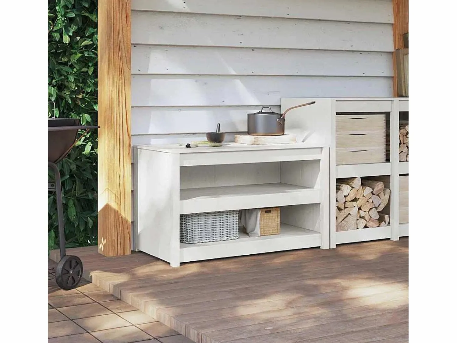 Discount vidaxl Mueble de Cocina 106 x 55 x 64 cm Madera de pino macizo Blanco