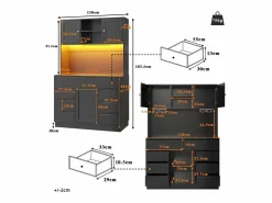 ModernLuxe Mueble de cocina - 120x40x183 cm - 2 puertas y 8 cajones - portavasos de vino - con iluminación LED y toma de corriente -