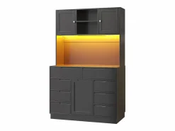 ModernLuxe Mueble de cocina - 120x40x183 cm - 2 puertas y 8 cajones - portavasos de vino - con iluminación LED y toma de corriente -
