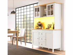 Hot ModernLuxe Mueble de cocina - 120x40x179 cm - 4 puertas y 3 cajones - con iluminación LED - Blanco