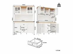 Hot ModernLuxe Mueble de cocina - 120x40x179 cm - 4 puertas y 3 cajones - con iluminación LED - Blanco