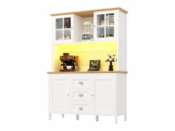 Hot ModernLuxe Mueble de cocina - 120x40x179 cm - 4 puertas y 3 cajones - con iluminación LED - Blanco