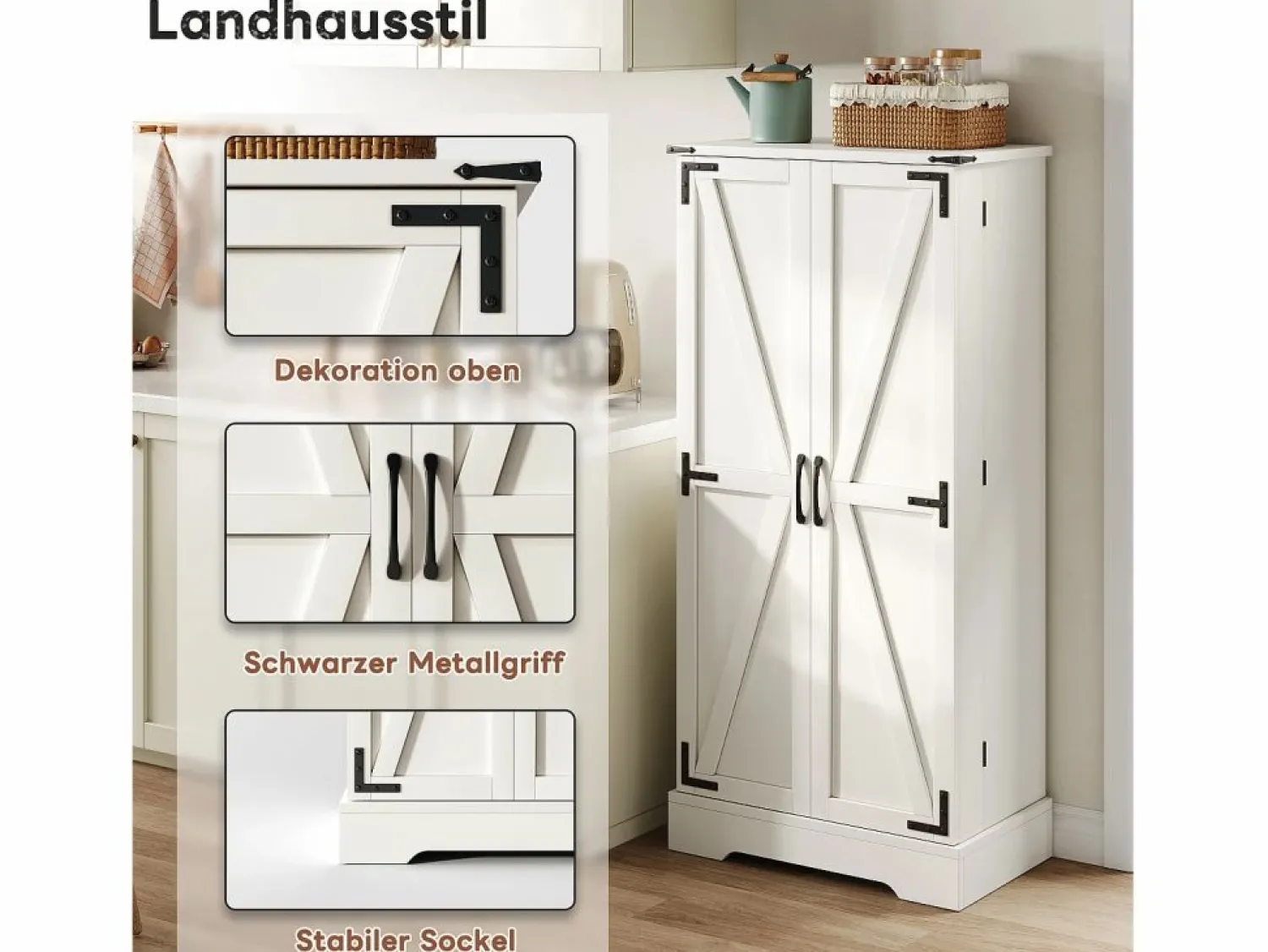 Merax Mueble de Cocina, Aparador Alto de Cocina - 2 Puertas - 60 x 35 x 128,5 - Estantes Regulables - MDF -