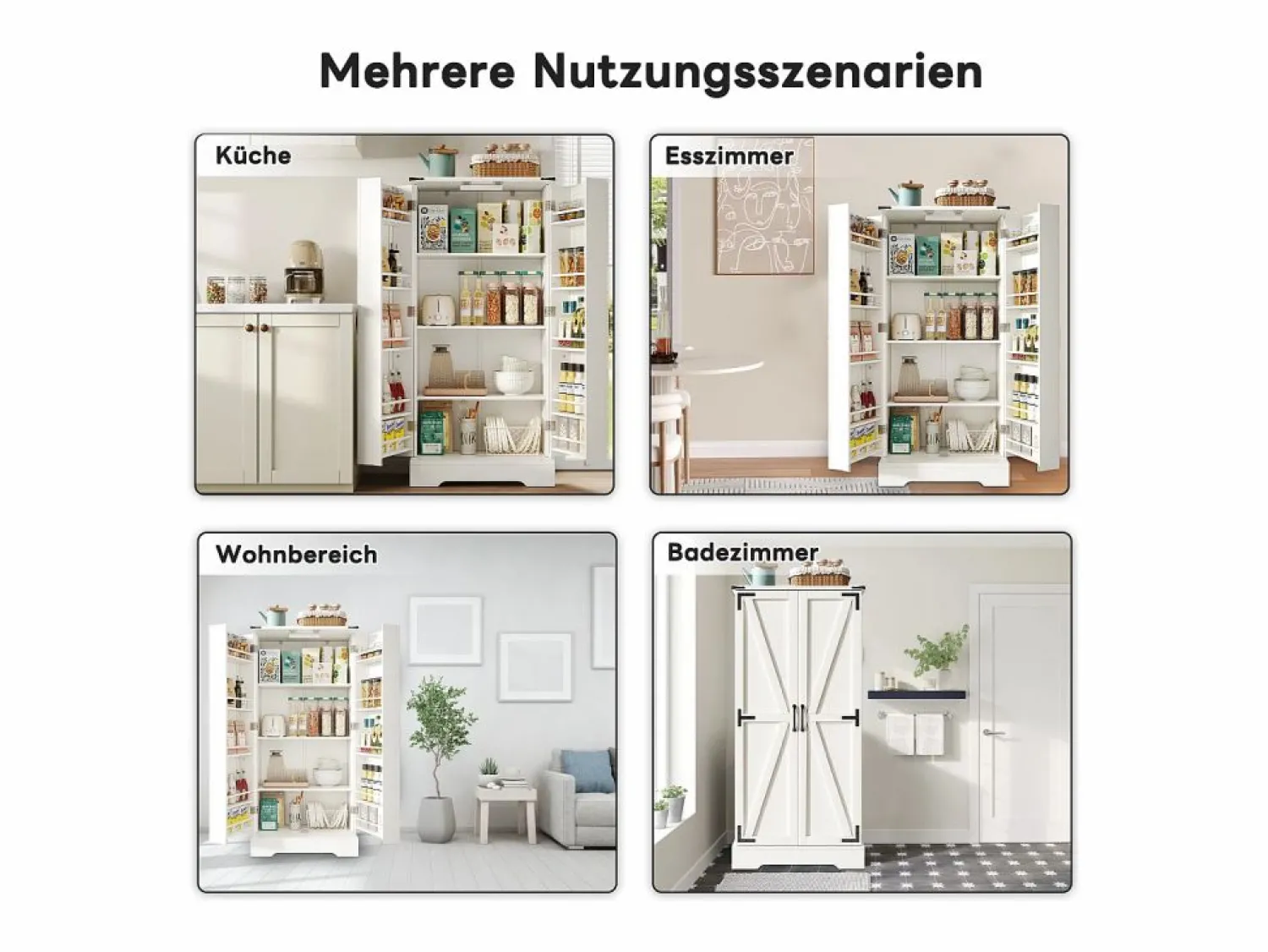 Merax Mueble de Cocina, Aparador Alto de Cocina - 2 Puertas - 60 x 35 x 128,5 - Estantes Regulables - MDF -