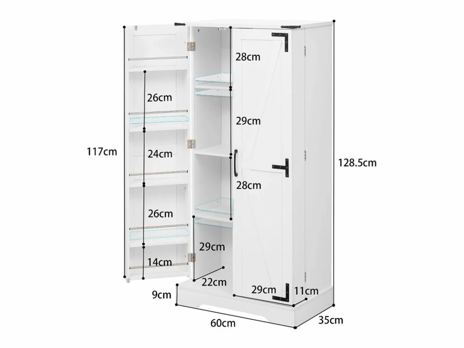 Merax Mueble de Cocina, Aparador Alto de Cocina - 2 Puertas - 60 x 35 x 128,5 - Estantes Regulables - MDF -