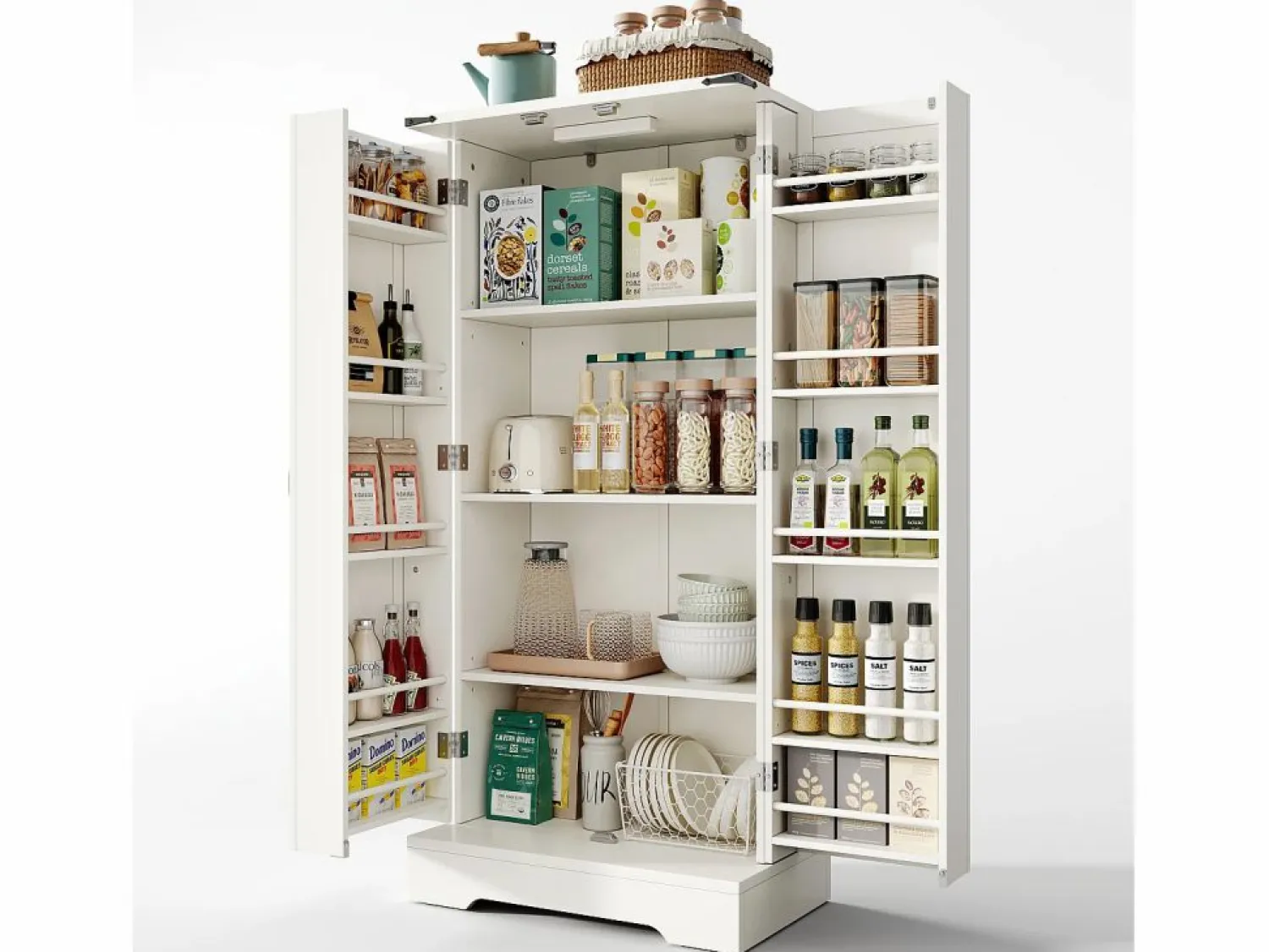 Merax Mueble de Cocina, Aparador Alto de Cocina - 2 Puertas - 60 x 35 x 128,5 - Estantes Regulables - MDF -