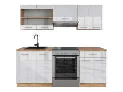 Best Vicco Mueble de cocina blanco brillo intenso/roble dorado 200x46x81.6 r-line Color natural oscuro