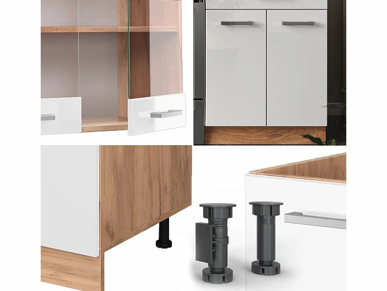 Best Vicco Mueble de cocina blanco brillo intenso/roble dorado 200x46x81.6 r-line Color natural oscuro