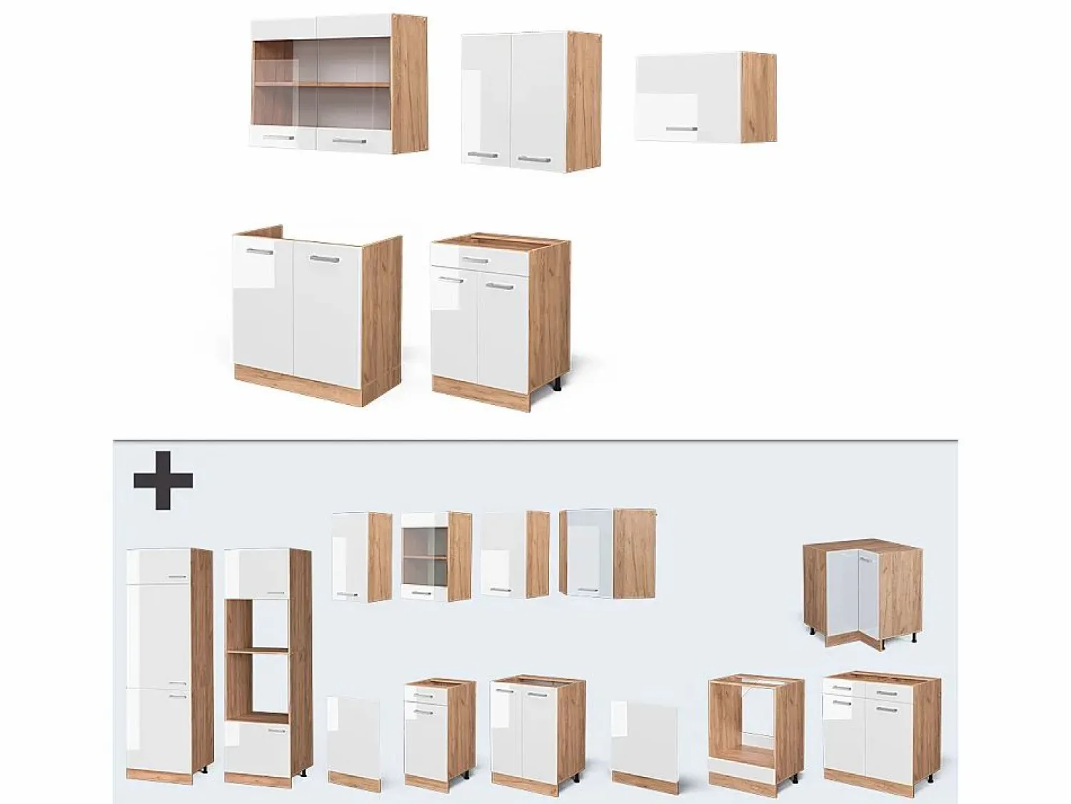 Best Vicco Mueble de cocina blanco brillo intenso/roble dorado 200x46x81.6 r-line Color natural oscuro
