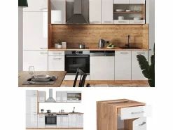 Vicco Mueble de cocina blanco brillo intenso/roble dorado 300x60x81.6 r-line