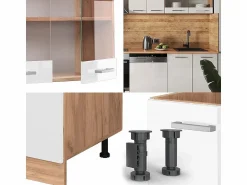Vicco Mueble de cocina blanco brillo intenso/roble dorado 300x60x81.6 r-line