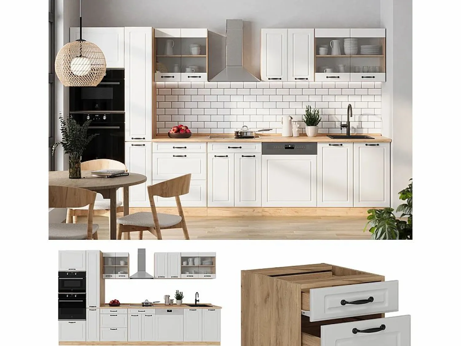 Sale Mueble de cocina casa de campo blanca/roble dorado 350x46x81.6 r-line Cocina Completa