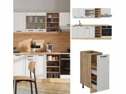 Outlet Vicco Mueble de cocina casa de campo blanca/roble dorado 240x60x81.6 r-line Blanco