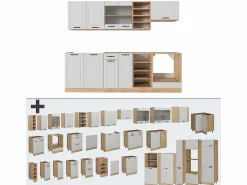 Outlet Vicco Mueble de cocina casa de campo blanca/roble dorado 240x60x81.6 r-line Blanco