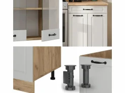 Vicco Mueble de cocina casa de campo blanca/roble dorado 200x46x81.6 r-line Blanco