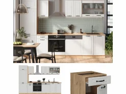 Vicco Mueble de cocina casa de campo blanca/roble dorado 300x60x81.6 r-line